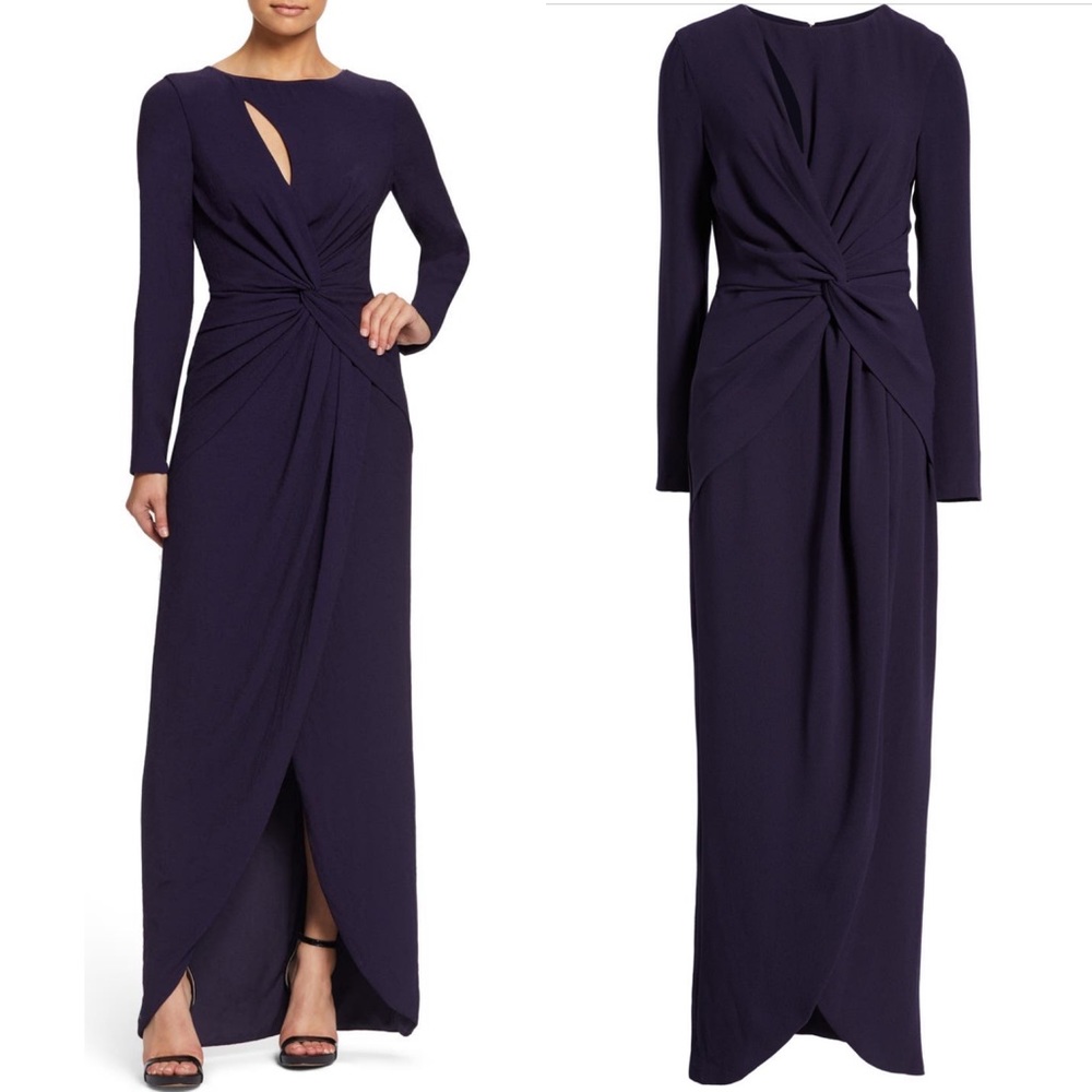 NEW Dress The Population Naomi Long Sleeve Twist Crepe Gown